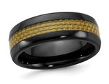Mens Black Ceramic with Carbon Fiber Inlay Wedding Band Ring
