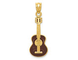 14K Yellow Gold Guitar Charm with Black Enamel Pendant (NO CHAIN)