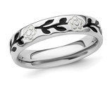 Sterling Silver Flower Ring band with Black Enamel