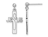 Sterling Silver Polished Cross Jesus Dangle Earrings