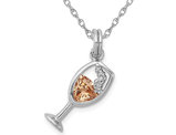 Sterling Silver Synthetic Yellow Cubic Zirconia Champagne Glass Charm Pendant Necklace with Chain