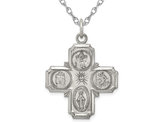 Sterling Silver Four Way Cross Medal Pendant with Chain