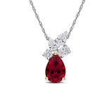 2.50 Carat (ctw) Pear Drop Lab-Created Ruby Pendant Necklace in 18K White Gold with Chain Lab-Grown Diamonds
