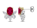 3.10 Carat (ctw) Lab-Created Ruby Earrings 18K White Gold with Lab-Created Diamonds 1.6 Carats (ctw)
