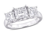 3.50 Carat (ctw VS1-VS2) Lab-Grown Princess Diamond Three Stone Ring in 14K White Gold