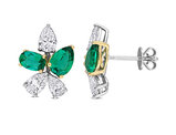 2.22 Carat (ctw) Lab-Created Emerald Earrings 18K White Gold with Lab-Created Diamonds 1.72 Carats (ctw)