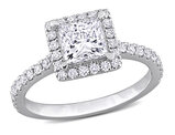 1.50 Carat (ctw VS1-VS2) Lab-Grown Princess Cut Diamond Halo Engagement Ring in 14K White Gold