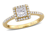 1.00 Carat (ctw VS1-VS2) Lab-Grown Princess Cut Diamond Halo Engagement Ring in 14K Yellow Gold