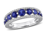 1.50 Carat (ctw) Lab-Created Blue Sapphire Band Ring in 14K White Gold with Lab-Grown Diamonds