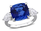 6.00 Carat (ctw) Lab-Created Blue Sapphire Ring 18K White Gold with 1.46 Carats (ctw VS1-VS2) Diamonds