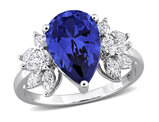 4.00 Carat (ctw) Lab-Created Blue Sapphire Ring 18K White Gold with 4/5 Carats (ctw VS1-VS2) Lab-Grown Diamonds
