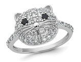 Sterling Silver Black and White Synthetic Cubic Zirconia Cat Ring