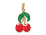 14K Yellow Gold Red Enamel Cherries Charm Pendant (NO Chain)