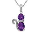 1.75 Carat (ctw) Amethyst Kitty Cat Pendant Necklace in Sterling Silver and Chain