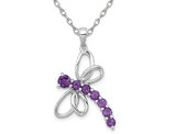 7/8 Carat (ctw) Amethyst Dragonfly Pendant Necklace in Sterling Silver with Chain