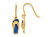 14K Yellow Gold Blue Enamel Flip Flop Dangle Charm Earrings