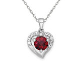 1.74 Carat (ctw) Garnet and White Topazz Heart Pendant Necklace in Sterling Silver with Chain