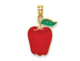 14K Yellow Gold Red Enamel Apple Charm Pendant (NO CHAIN)