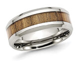 Men's Stainless Steel Koa Wood Inlay Polished Wedding Band Ring (8mm)