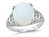 Sterling Silver Lab-Created Opal Ring with Synthetic Cubic Zirconias