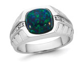 Mens 5.62 Carat (ctw) Lab-Created Black-Green Opal Ring in Sterling Silver with Accent Diamond (Size 10)
