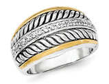 Two Tone Sterling Silver Antiqued Ring with Sythetic Cubic Zirconias