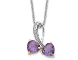 1.40 Carat (ctw) Amethyst Twin Heart Pendant Necklace in Sterling Silver with Chain