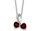 1.40 Carat (ctw) Garnet Twin Heart Pendant Necklace in Sterling Silver with Chain