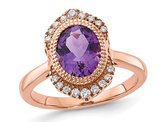 1.68 Carat (ctw) Oval Amethyst Ring in Rose Pink Plated Sterling Silver with Synthetic Cubic Zirconias