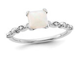 Sterling Silver Lab-Created Opal Ring with Accent Diamonds