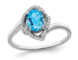 1.00 Carat (ctw) Blue Topaz Ring Sterling Silver with 1/10 carat (ctw) Diamonds