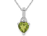 4/5 Carat (ctw) Heart-Cut Peridot Solitaire Pendant Necklace in 10K White Gold with Chain