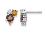 1.39 Carat (ctw) Smoky Quartz, Citrine and White Topaz Earrings in Sterling Silver