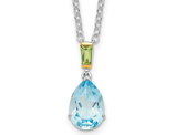 4.41 carat (ctw) Blue Topaz and Peridot Drop Pendant Necklace in Sterling Silver with Chain