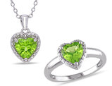 2.66 Carat (ctw) Peridot Heart-Cut Ring and Pendant Set in Sterling Silver