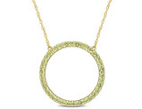 1.40 Carat (ctw) Peridot Circle Pendant Necklace in 10K Yellow Gold with Chain