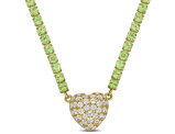 12.90 Carat (ctw) Peridot and Lab-Created White Sapphire Heart Pendant Necklace in Yellow Sterling Silver with Chain