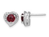 1.28 Carat (ctw) Garnet and White Topaz Heart Button Earrings Sterling Silver