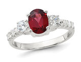 2/3 Carat (ctw) Oval-Cut Garnet Ring in Sterling Silver with Synthetic Cubic Zirconias