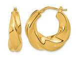 14K Yellow Gold Polished Puffed and Twisted Hoop Earrings