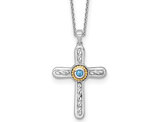 Sterling Silver Cross Pendant Necklace with Chain and Blue Topaz