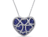 4.00 Carat (ctw) Lab-Created Blue and White Sapphire Heart Pendant Necklace in Sterling Silver with Chain