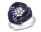 2.16 Carat (ctw) Blue and White Sapphire Flower Ring in 10K White Gold