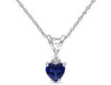 1/2 Carat (ctw) Lab-Created Blue Sapphire Heart Solitaire Pendant Necklace in Sterling Silver with Chain