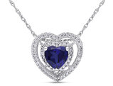 4/5 Carat (ctw) Lab-Created Blue Sapphire Halo Heart Pendant Necklace 10K White Gold with Diamonds