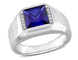 Mens 3.06 Carat (ctw) Lab-Created Blue Sapphire Ring i10K White Gold
