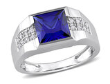 Mens 3.22 Carat (ctw) Lab-Created Blue and White Sapphire Ring 10K White Gold