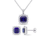 8.60 Carat (ctw) Lab-Created Blue and White Sapphire Pendant and Earrings Set in Sterling Silver