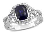 2.20 Carat (ctw) Blue Sapphire Crossover Ring in 10K White Gold with Diamonds