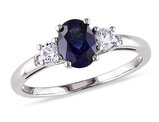 1.57 Carat (ctw) Lab-Created Blue and White Sapphire Three Stone Ring 10k White Gold